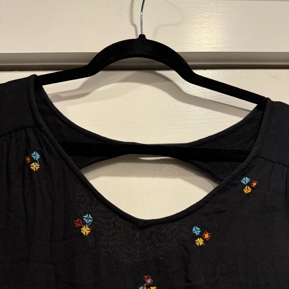 Free People Oxford Black Embroidered Swing Dress Large Boho Festival Coachella - Picture 12 of 15